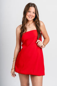Strapless bubble hem dress red - Cute dress - Trendy Dresses at Lush Fashion Lounge Boutique in Oklahoma City