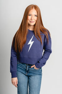OKC bolt crop sweatshirt navy - Trendy OKC Apparel at Lush Fashion Lounge Boutique in Oklahoma City