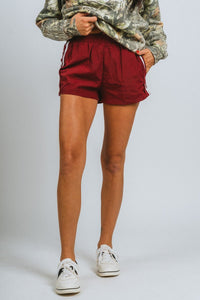 Lace trim track shorts burgundy - Trendy Shorts - Fashion Shorts at Lush Fashion Lounge Boutique in Oklahoma City
