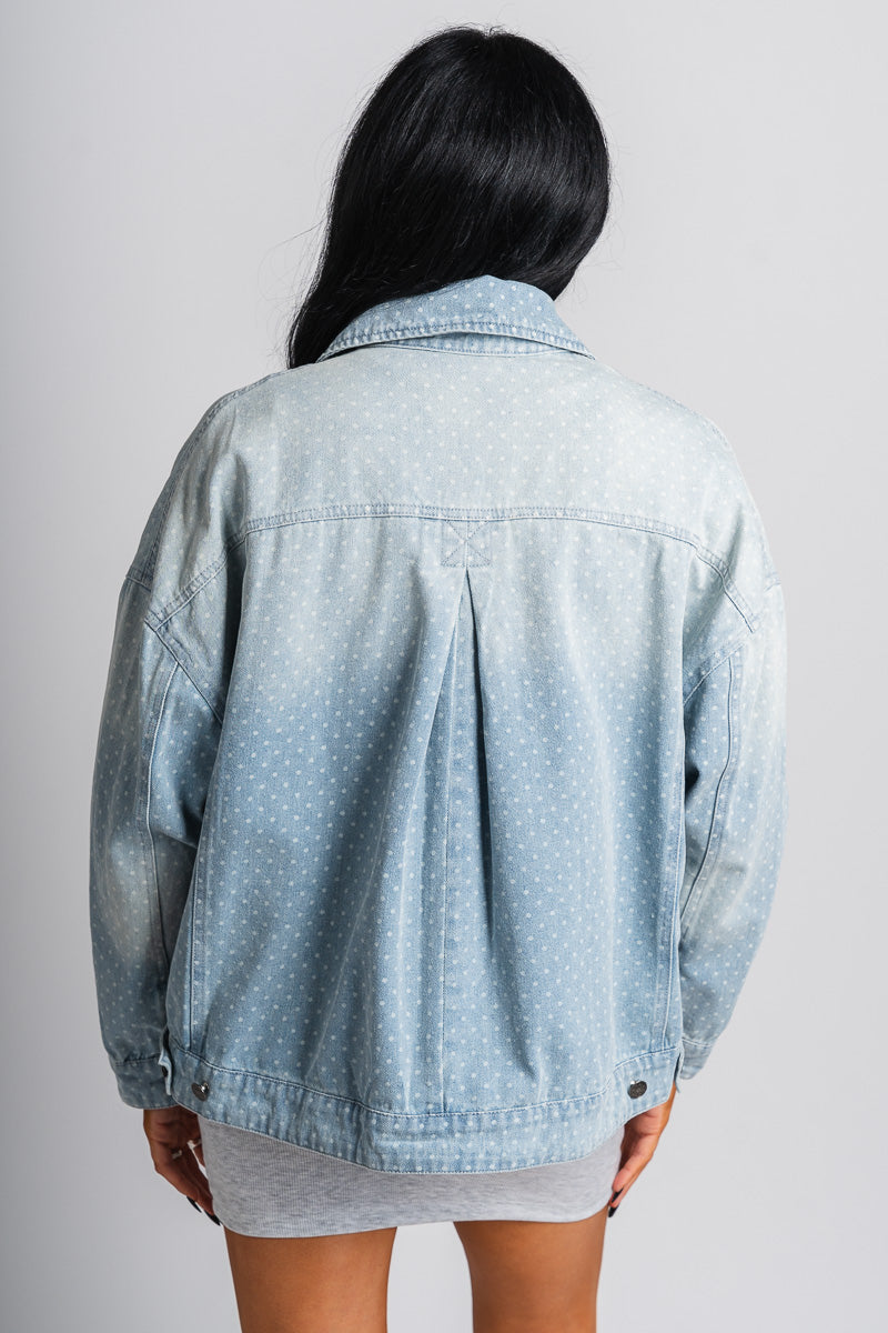 Polka dot denim jacket light blue