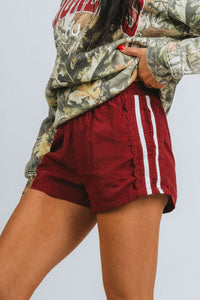 Lace trim track shorts burgundy - Cute Shorts - Trendy Shorts at Lush Fashion Lounge Boutique in Oklahoma City