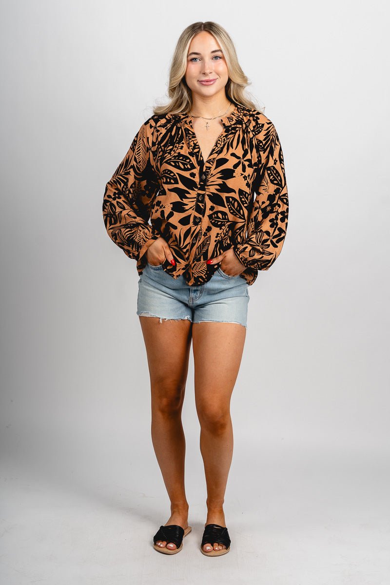 Abstract floral blouse Sahara sand