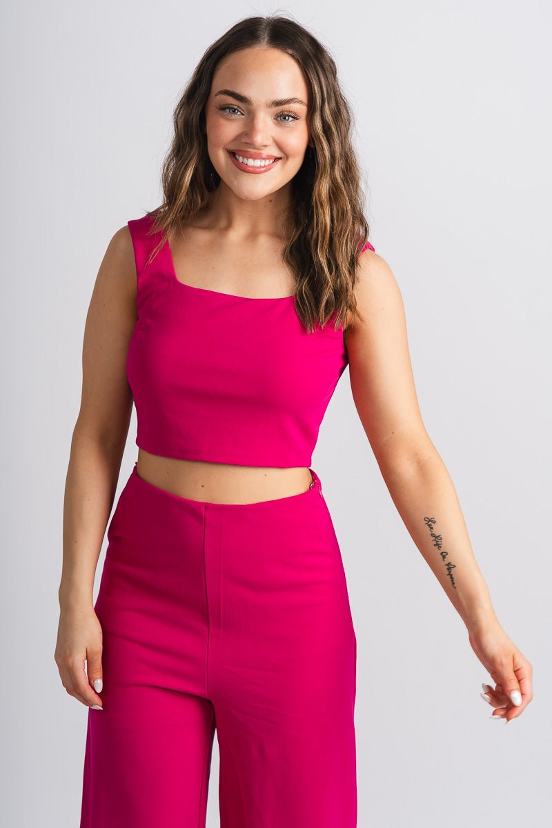 Knit crop top fuchsia - Adorable crop top - Stylish Vacation T-Shirts at Lush Fashion Lounge Boutique in Oklahoma City