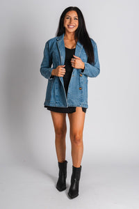 Oversized denim blazer blue – Unique Blazers | Cute Blazers For Women at Lush Fashion Lounge Boutique in Oklahoma City