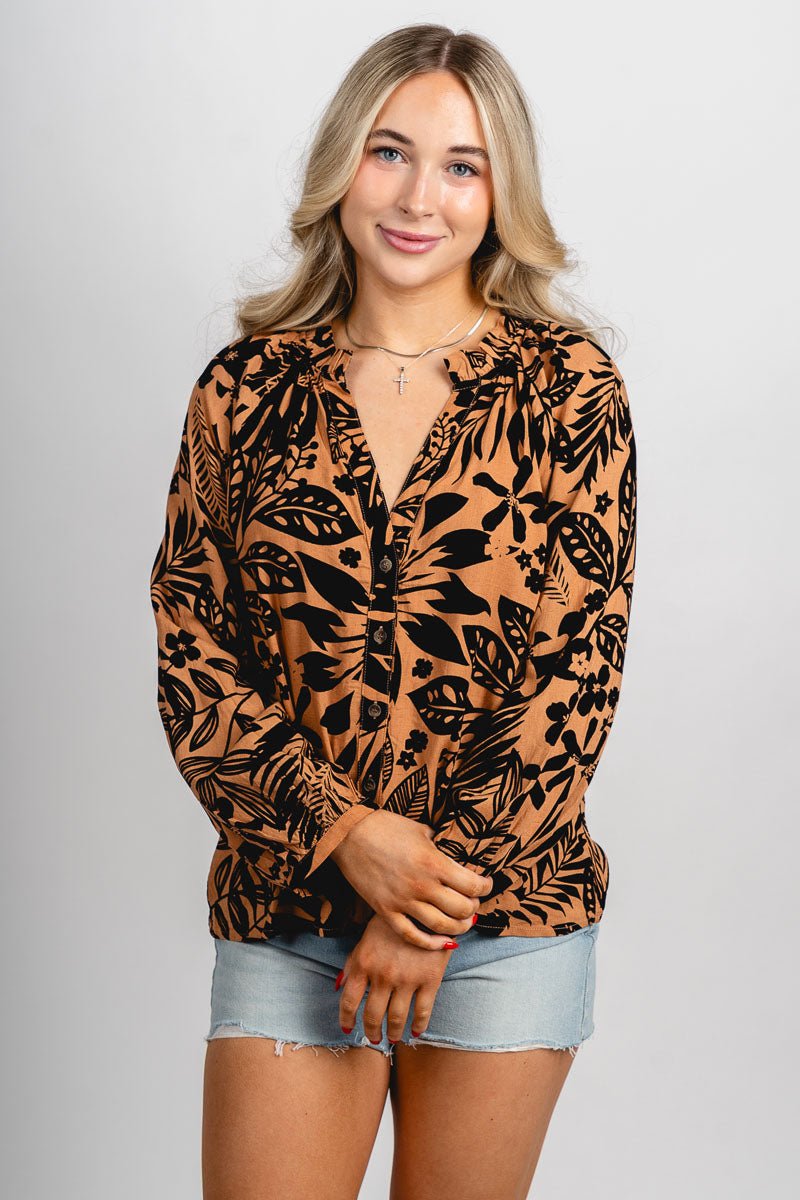 Abstract floral blouse Sahara sand