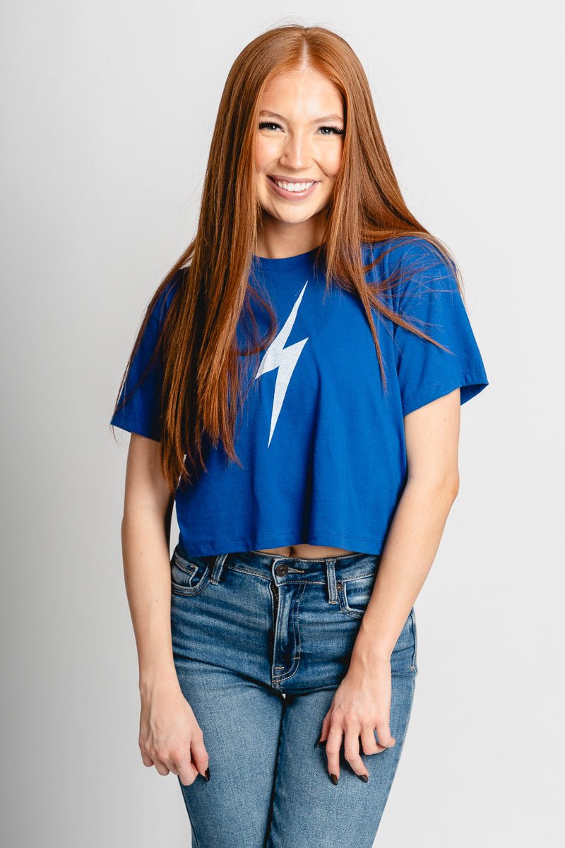 OKC just the bolt crop t-shirt - Stylish T-shirt - Cute Mommy and Me Apparel at Lush Fashion Lounge Boutique in Oklahoma