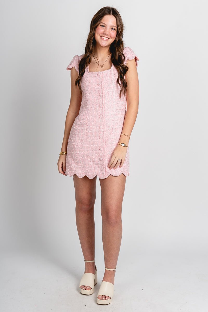 Tweed mini dress rose - Cute dress - Trendy Easter Clothing Line at Lush Fashion Lounge Boutique in Oklahoma