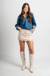 Studded mini skirt ecru | Lush Fashion Lounge: boutique fashion skirts, affordable boutique skirts, cute affordable skirts