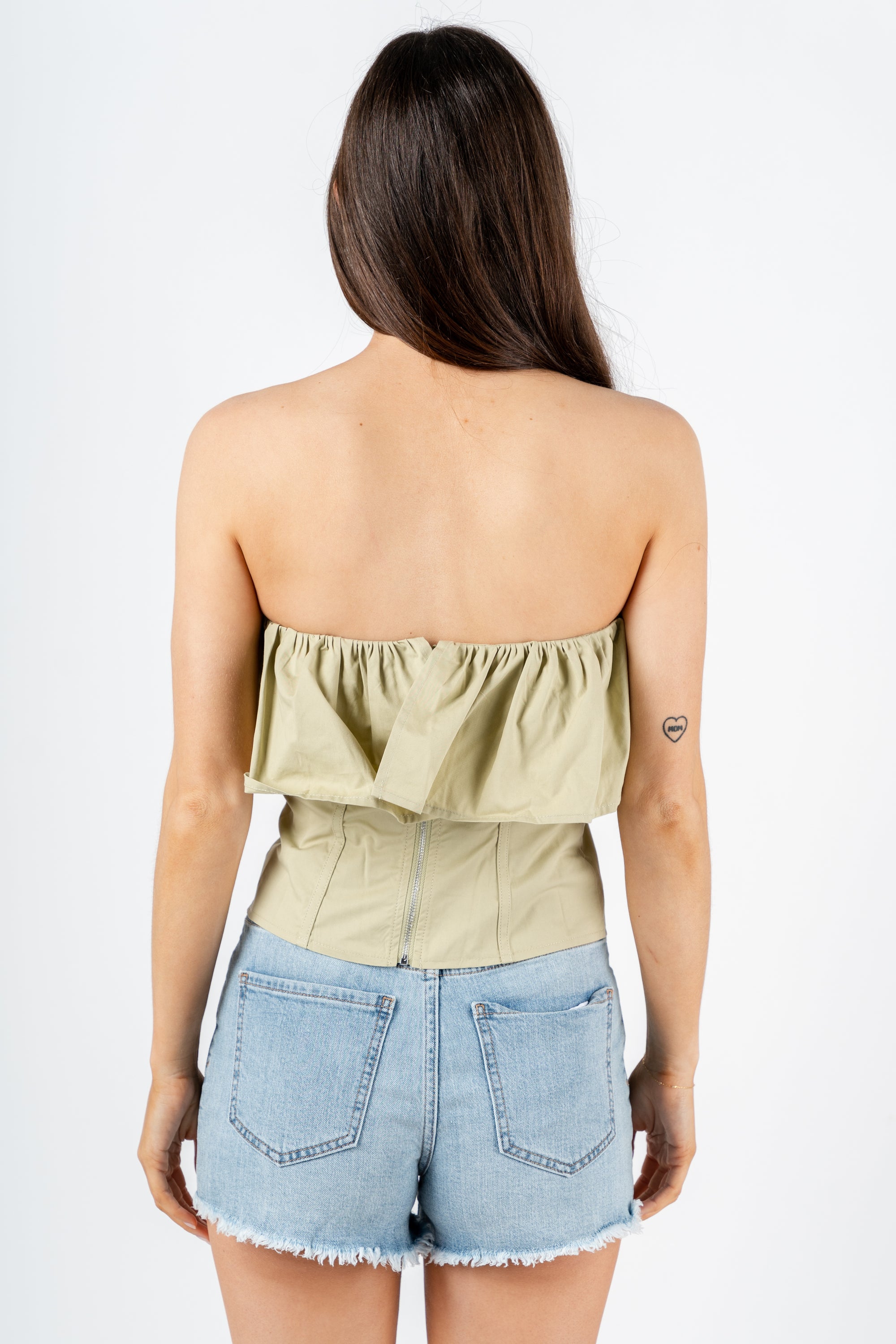 Ruffle corset top sage