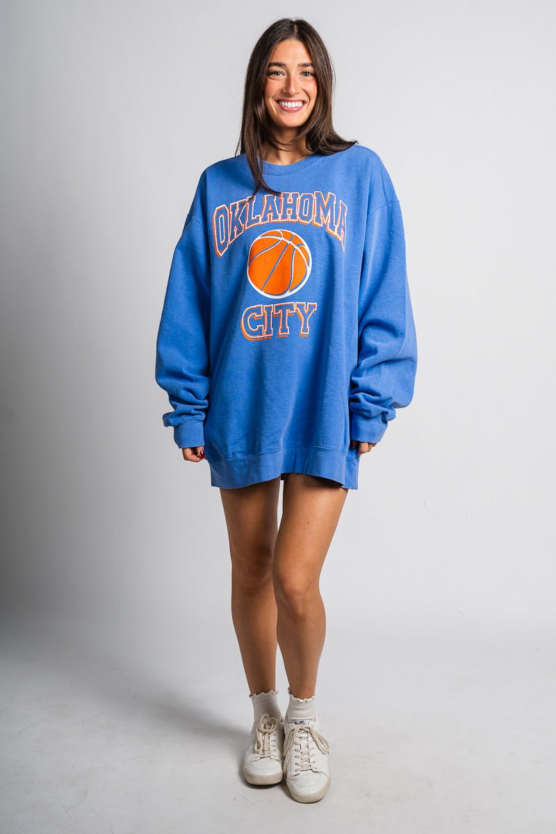 OKC Basketball wonka oversized sweatshirt blue - Oklahoma City inspired graphic t-shirts at Lush Fashion Lounge Boutique in Oklahoma City