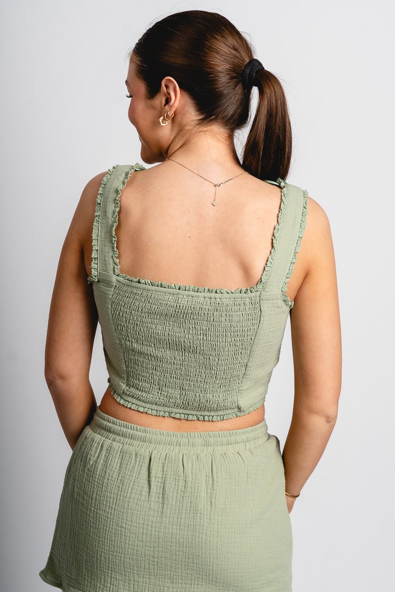 Lace trim corset top sage