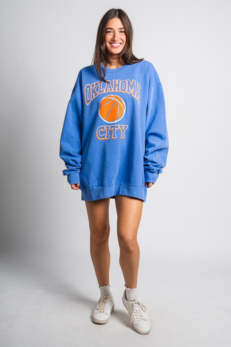 OKC Basketball wonka oversized sweatshirt blue - Trendy OKC Thunder T-Shirts at Lush Fashion Lounge Boutique in Oklahoma City