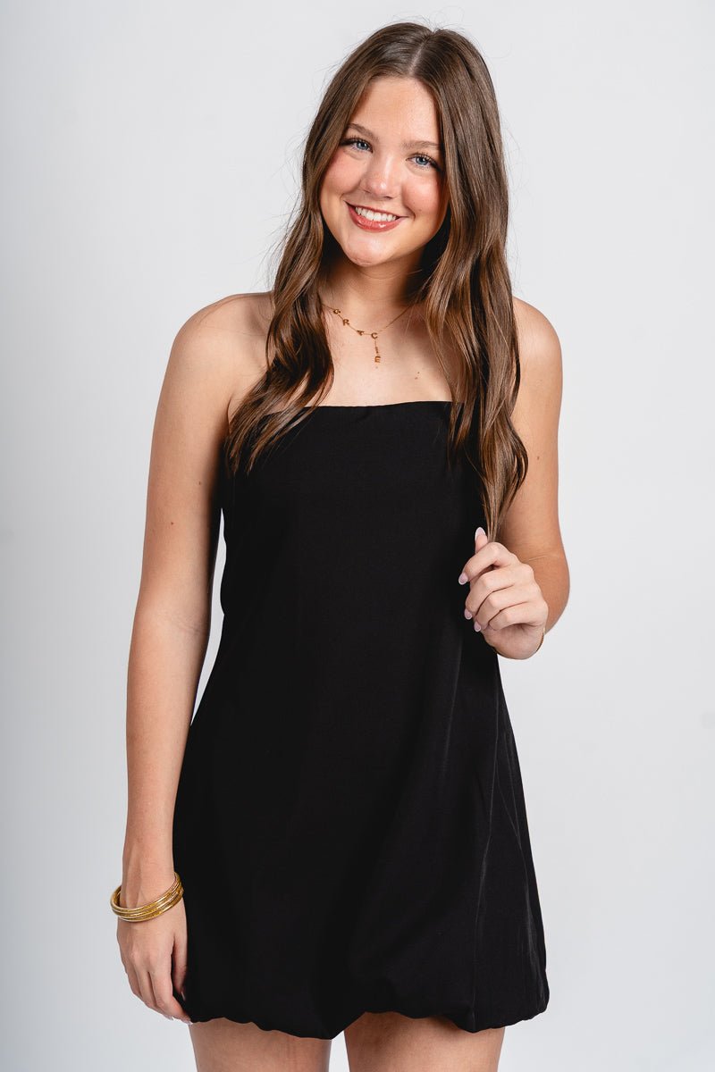 Strapless bubble hem dress black - Affordable dress - Boutique Dresses at Lush Fashion Lounge Boutique in Oklahoma City