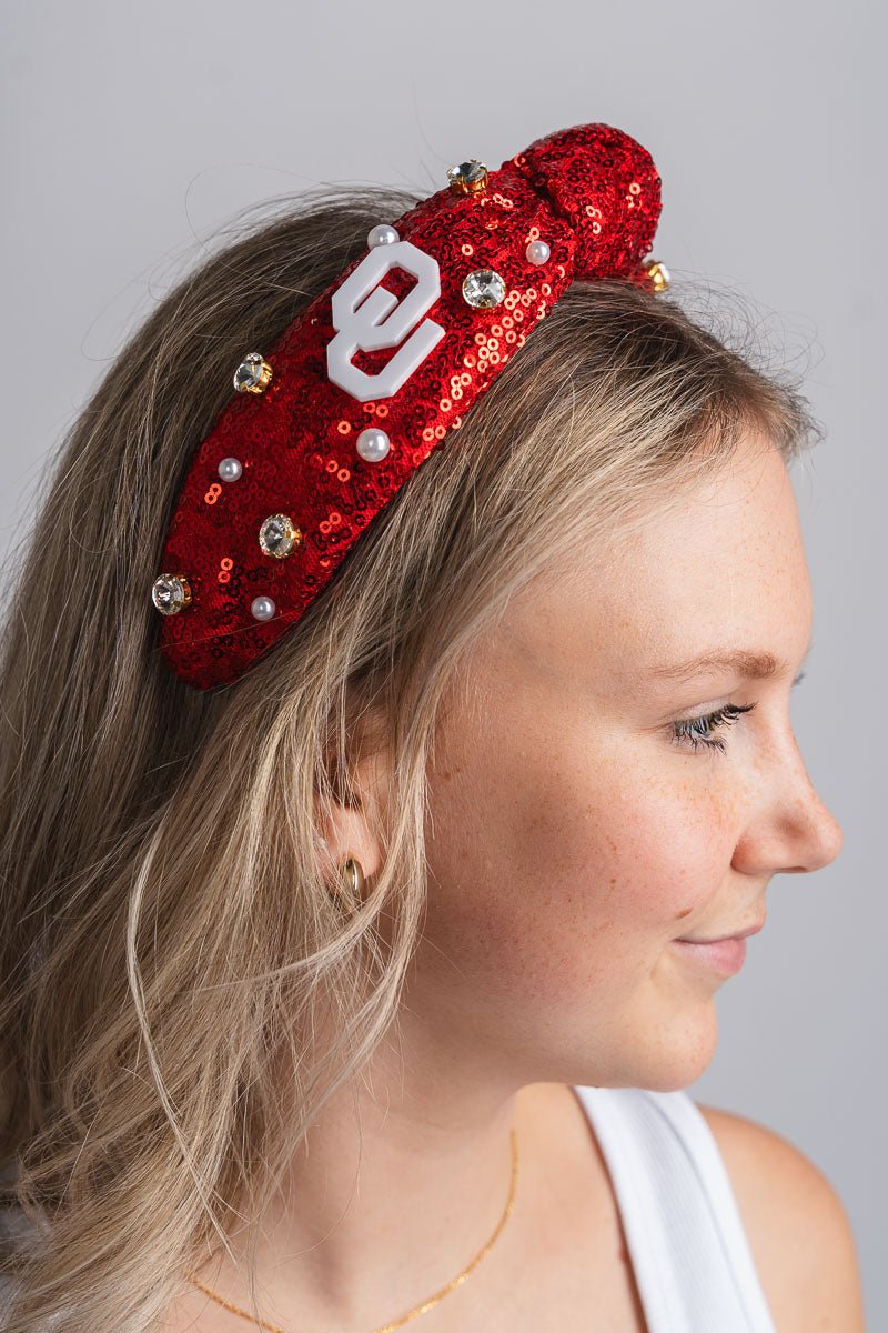 OU sequin knot headband crimson - Trendy Gifts at Lush Fashion Lounge Boutique in Oklahoma City