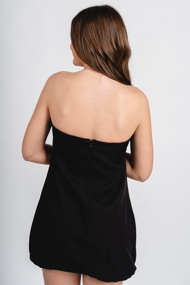 Strapless bubble hem dress black