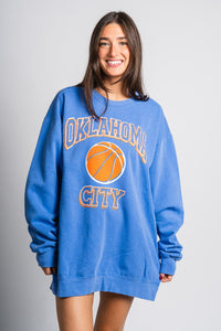 OKC Basketball wonka oversized sweatshirt blue - Trendy Oklahoma City Basketball T-Shirts Lush Fashion Lounge Boutique in Oklahoma City