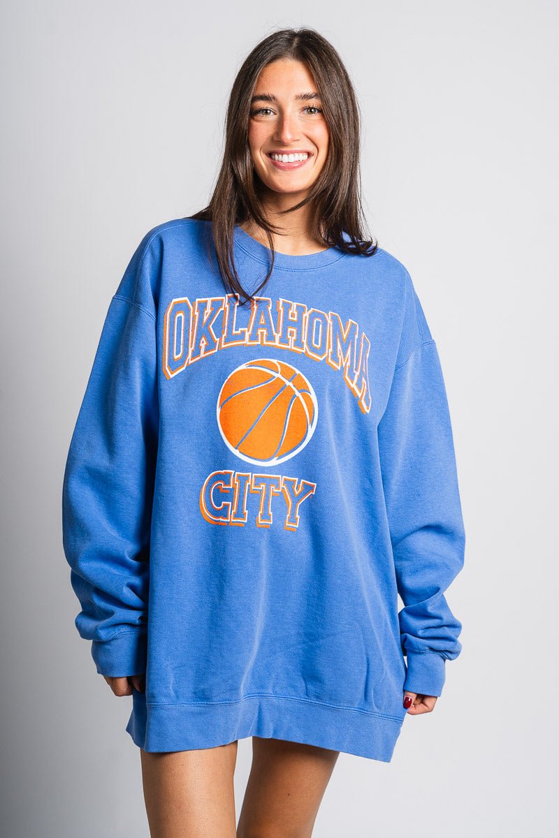 OKC Basketball wonka oversized sweatshirt blue - Trendy Oklahoma City Basketball T-Shirts Lush Fashion Lounge Boutique in Oklahoma City