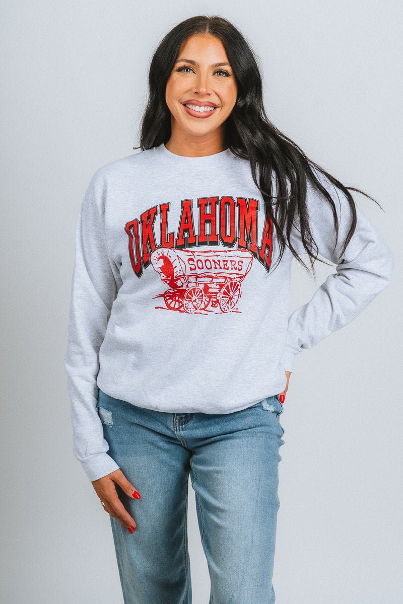 OU OU Oklahoma schooner sweatshirt ash Sweatshirt | Lush Fashion Lounge Trendy Oklahoma University Sooners Apparel & Cute Gameday T-Shirts