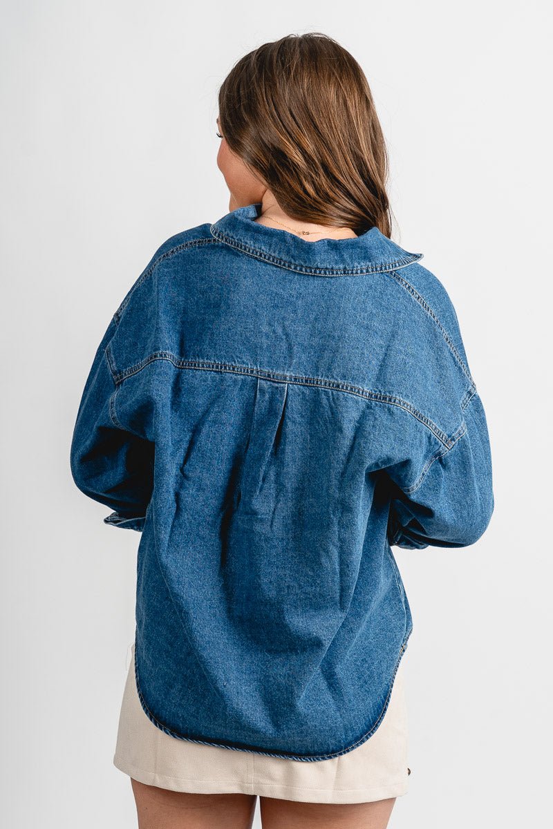 Collared denim top blue
