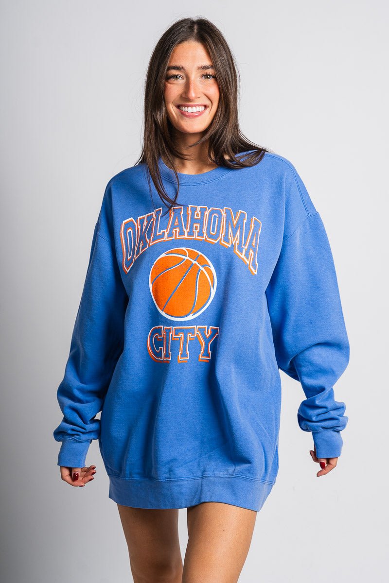 OKC Basketball wonka oversized sweatshirt blue - Trendy OKC Apparel at Lush Fashion Lounge Boutique in Oklahoma City