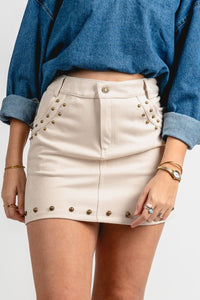 Studded mini skirt ecru | Lush Fashion Lounge: boutique fashion skirts, affordable boutique skirts, cute affordable skirts