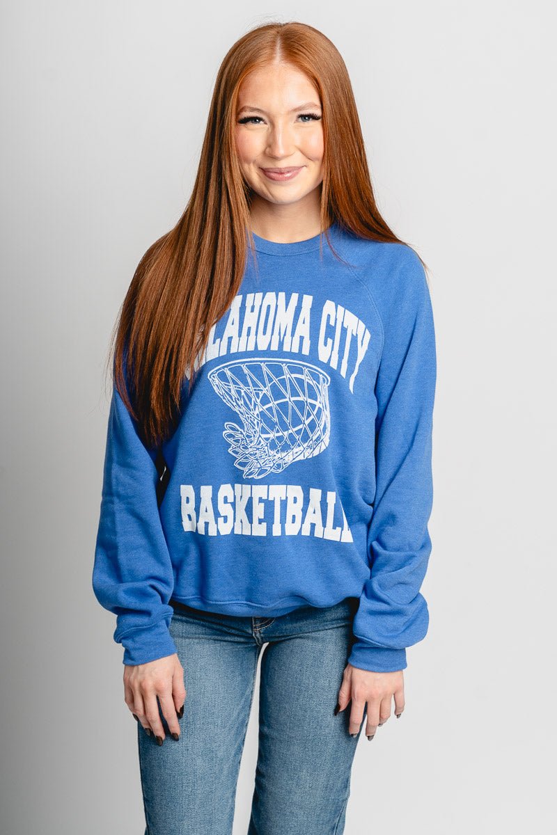 OKC swish fleece sweatshirt royal blue - Trendy Oklahoma City Basketball T-Shirts Lush Fashion Lounge Boutique in Oklahoma City