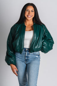 Puffer bomber jacket dark green – Affordable Blazers | Cute Black Jackets at Lush Fashion Lounge Boutique in Oklahoma City