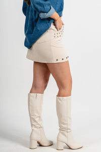 Studded mini skirt ecru | Lush Fashion Lounge: boutique fashion skirts, affordable boutique skirts, cute affordable skirts
