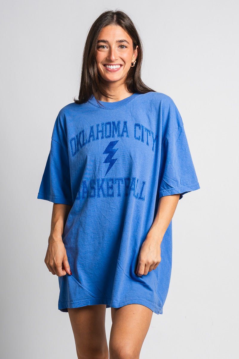 Livy Lu OKC Basketball Vintage Sport Oversized T Shirt Blue