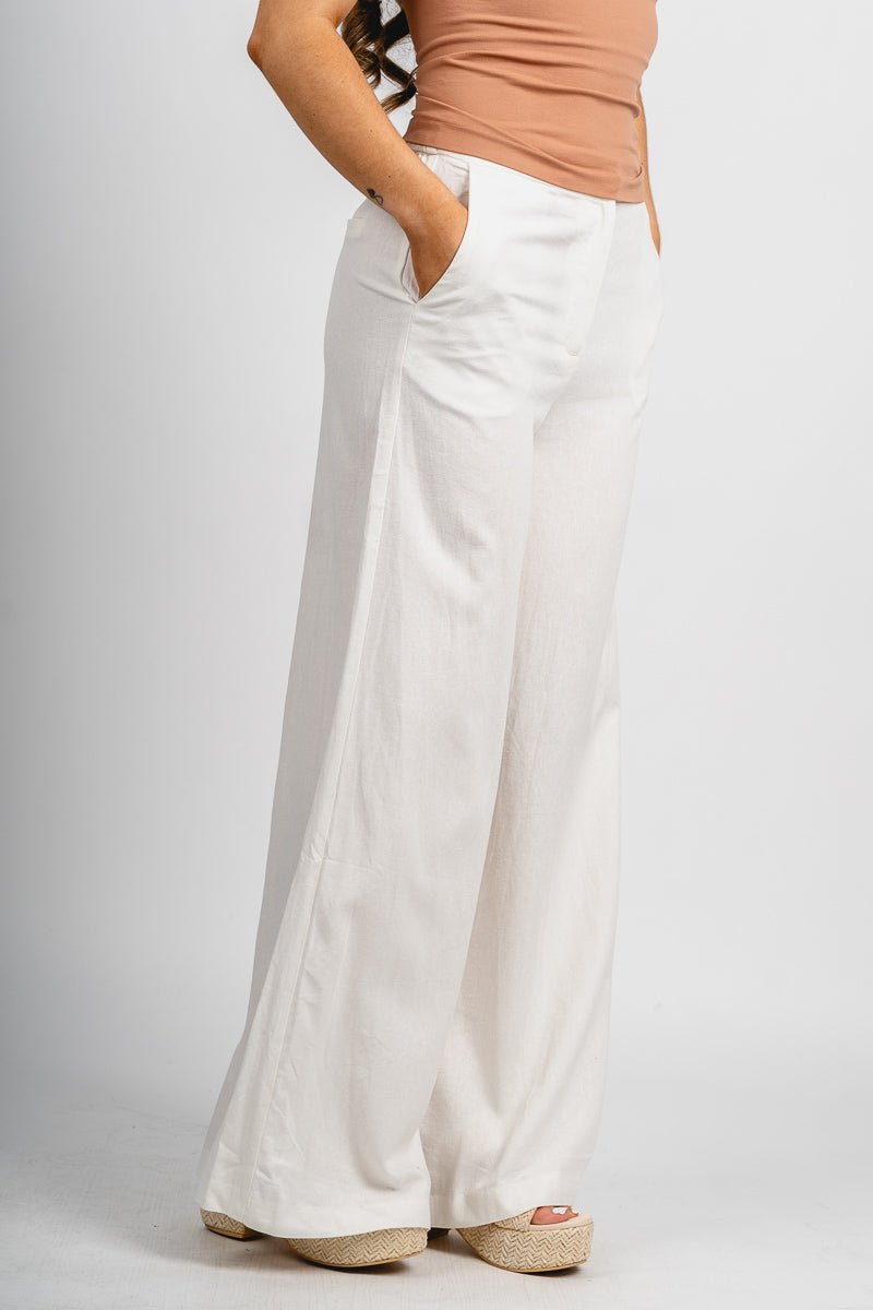 Wide leg linen pants ivory | Lush Fashion Lounge: women's boutique pants, boutique women's pants, affordable boutique pants, women's fashion pants