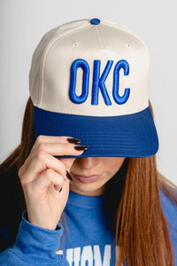 OKC two tone hat natural/royal - Trendy Hats at Lush Fashion Lounge Boutique in Oklahoma City