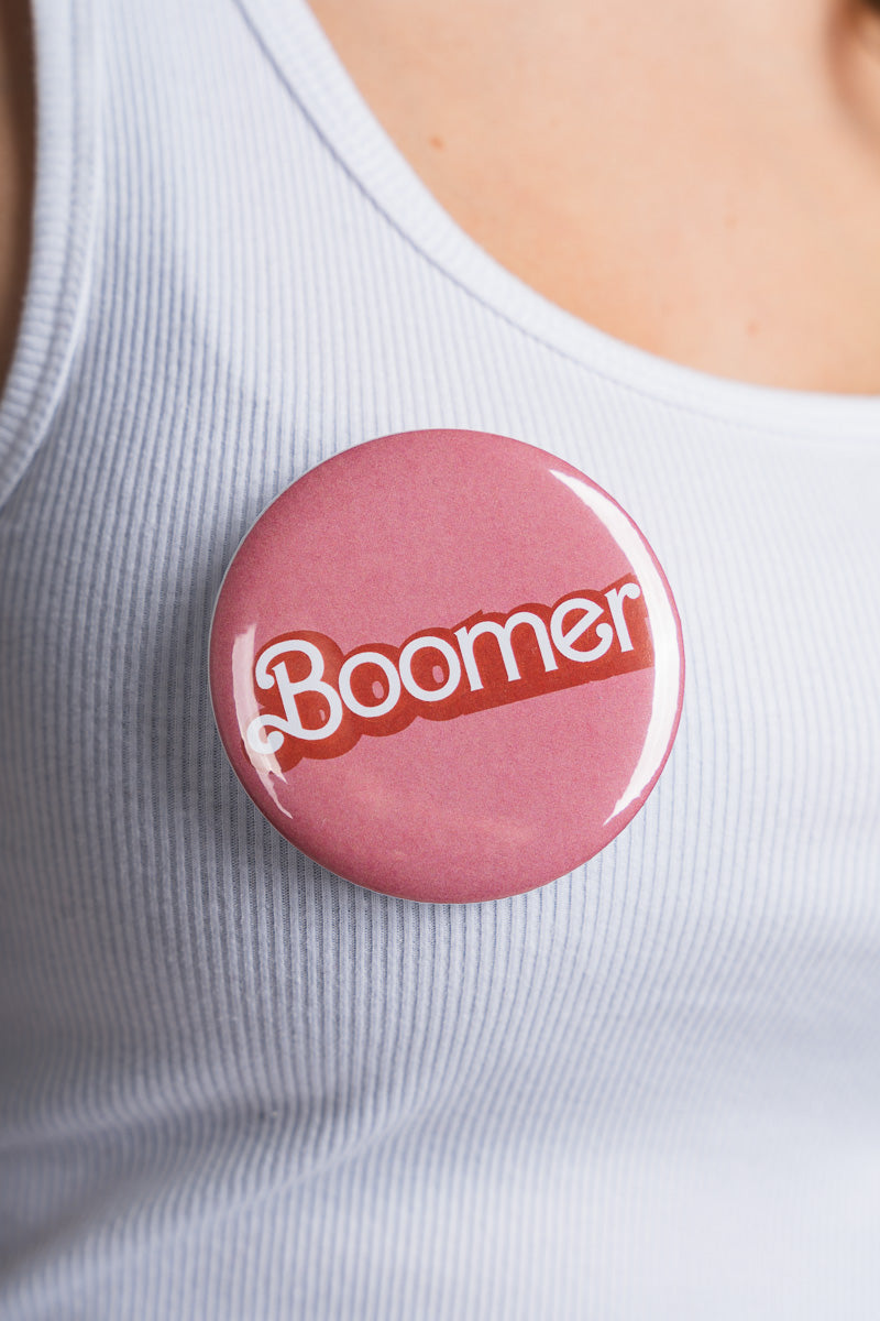 OU OU Boomer Barbie 3 inch button button Pink | Lush Fashion Lounge Trendy Oklahoma University Sooners Apparel & Cute Gameday T-Shirts