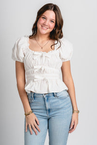 Square neck smocked top off white - Stylish top - Cute Easter Outfits at Lush Fashion Lounge Boutique in Oklahoma