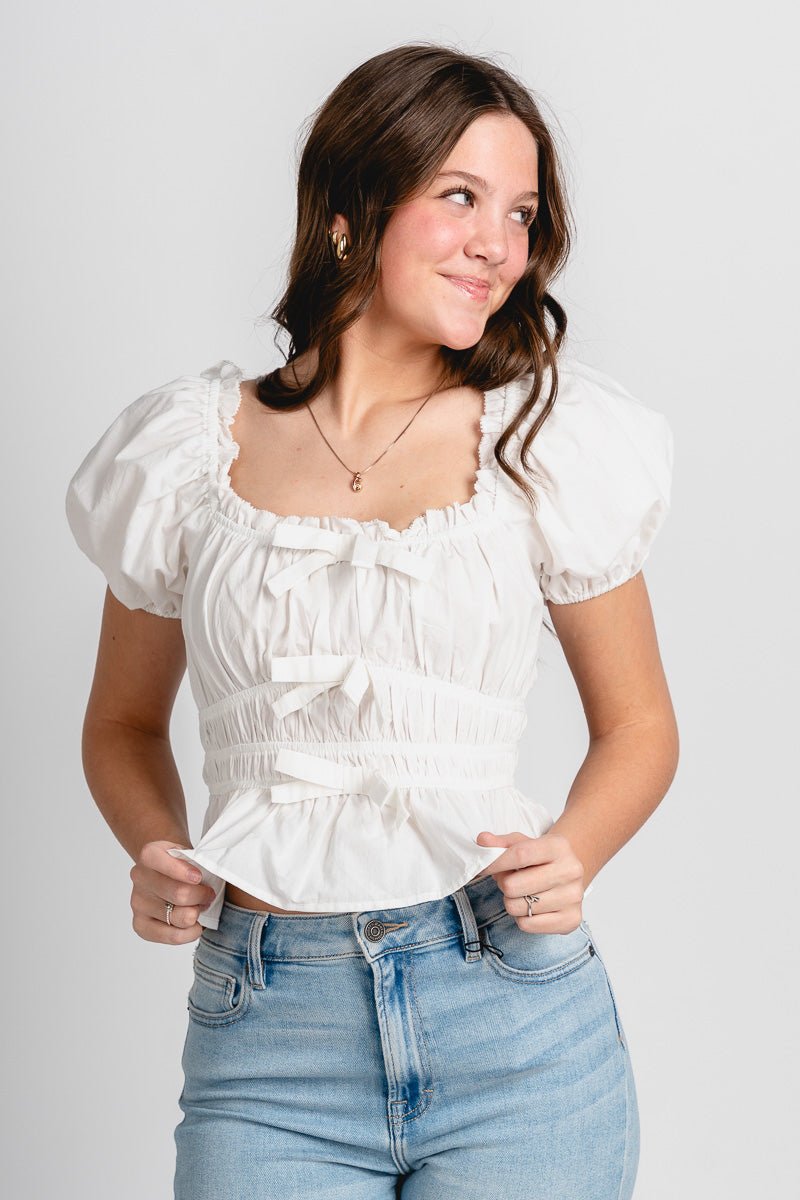 Square neck smocked top off white - Trendy top - Fun Easter Looks at Lush Fashion Lounge Boutique in Oklahoma