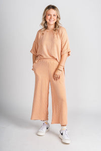 Ribbed short sleeve top pumpkin - Stylish top - Trendy Lounge Sets at Lush Fashion Lounge Boutique in Oklahoma City