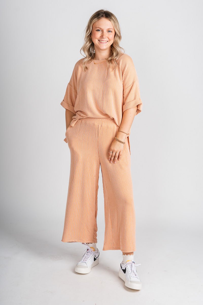 Ribbed wide leg pants pumpkin - Stylish pants - Trendy Lounge Sets at Lush Fashion Lounge Boutique in Oklahoma City