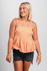 Gingham bubble hem tank top orange/white - Affordable top - Boutique Tank Tops at Lush Fashion Lounge Boutique in Oklahoma City