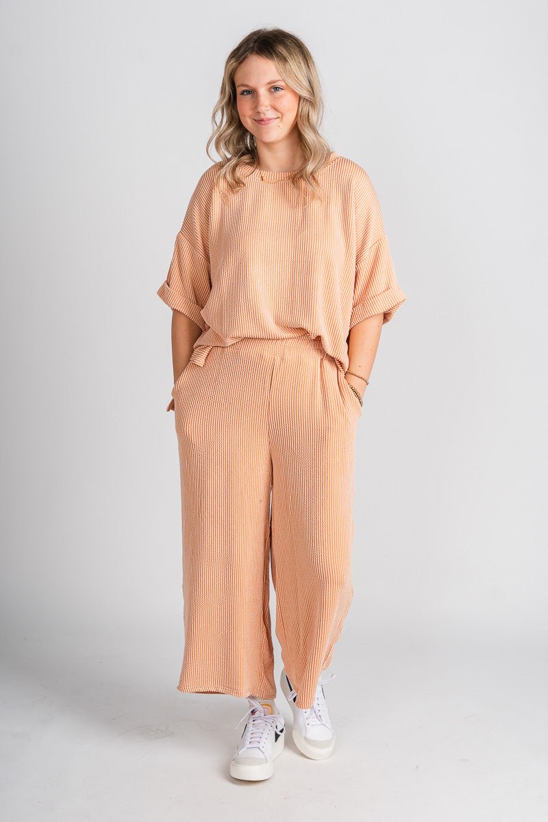 Ribbed wide leg pants pumpkin | Lush Fashion Lounge: women's boutique pants, boutique women's pants, affordable boutique pants, women's fashion pants