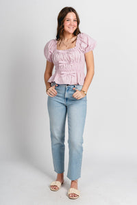 Square neck smocked top mauve - Cute top - Trendy Easter Clothing Line at Lush Fashion Lounge Boutique in Oklahoma