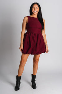 Bubble mini dress burgundy Stylish dress - Womens Fashion Dresses at Lush Fashion Lounge Boutique in Oklahoma City