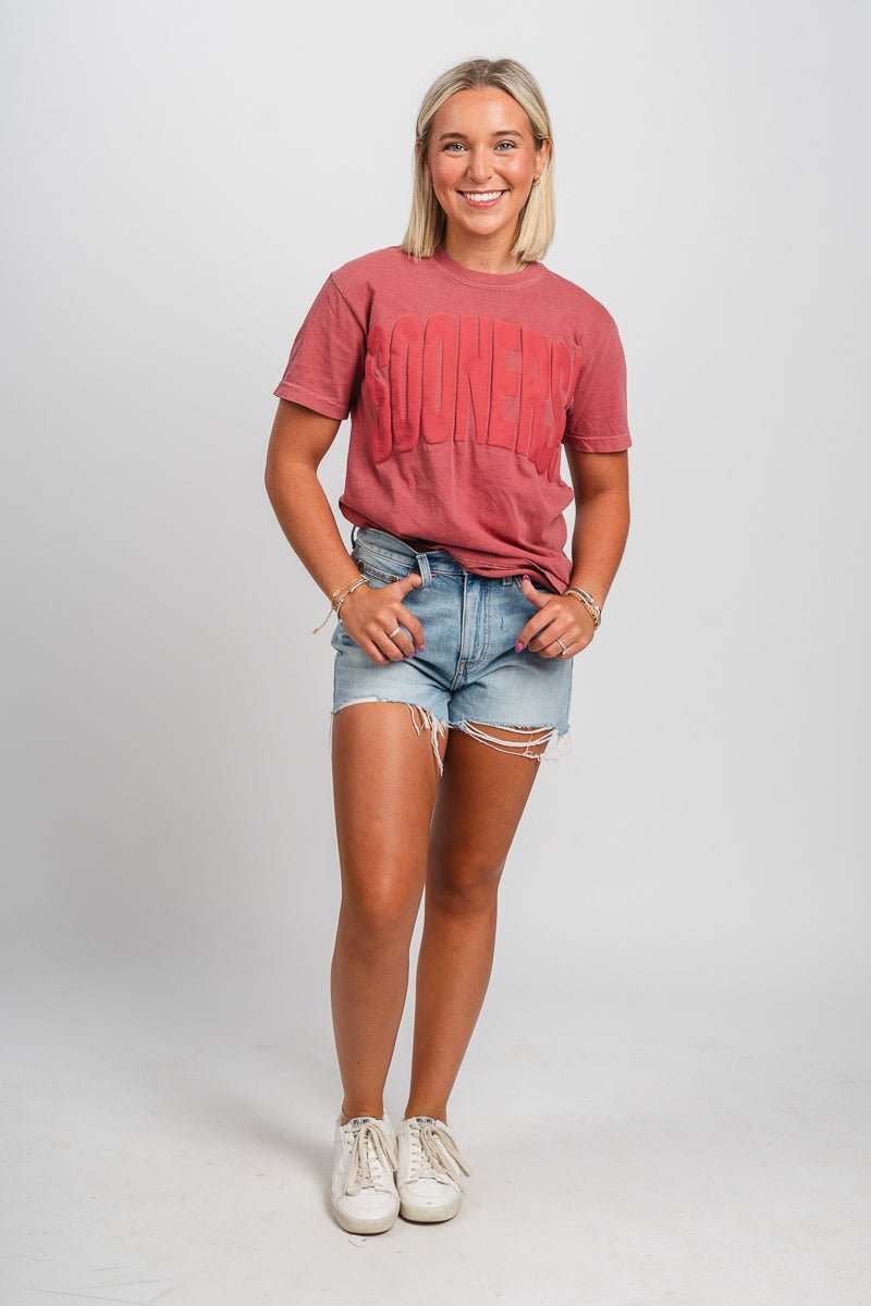 OU OU Sooners mono puff comfort colors t-shirt crimson T-shirt | Lush Fashion Lounge Trendy Oklahoma University Sooners Apparel & Cute Gameday T-Shirts