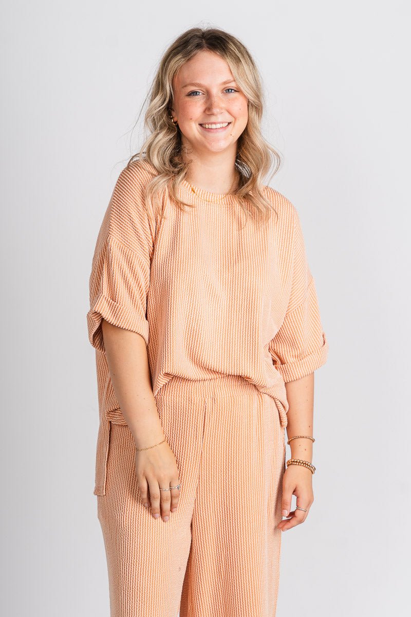 Ribbed short sleeve top pumpkin - Cute top - Fun Cozy Basics at Lush Fashion Lounge Boutique in Oklahoma City