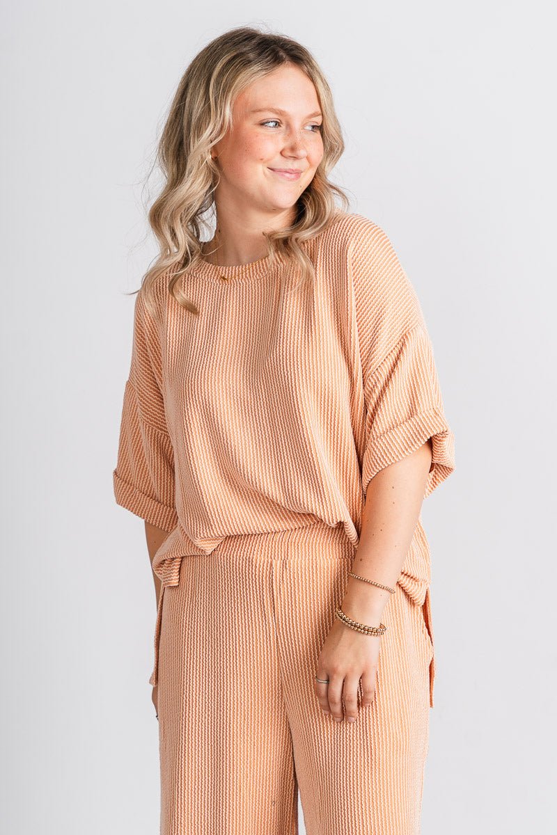 Ribbed short sleeve top pumpkin - Trendy top - Cute Loungewear Collection at Lush Fashion Lounge Boutique in Oklahoma City