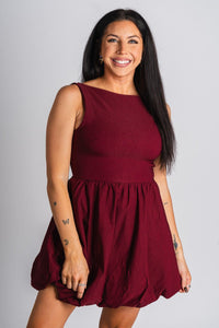 Bubble mini dress burgundy - Trendy Holiday Apparel at Lush Fashion Lounge Boutique in Oklahoma City