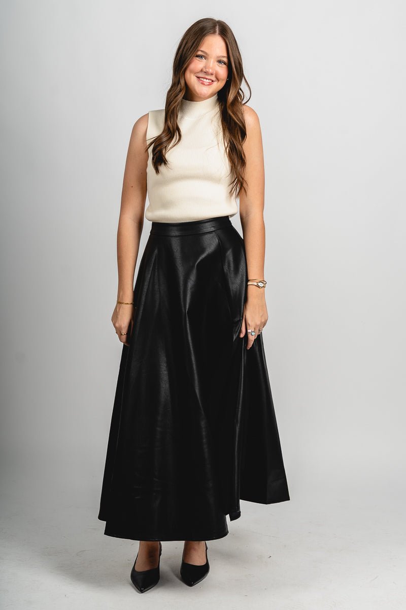 Faux leather maxi skirt black | Lush Fashion Lounge: boutique fashion skirts, affordable boutique skirts, cute affordable skirts