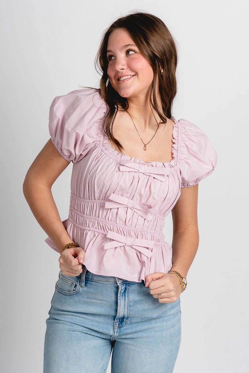 Square neck smocked top mauve - Stylish top - Cute Easter Outfits at Lush Fashion Lounge Boutique in Oklahoma