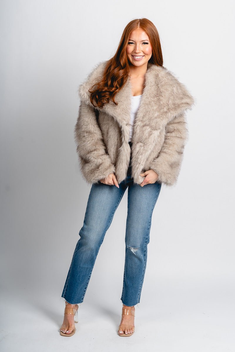 Faux fur jacket khaki – Unique Blazers | Cute Blazers For Women at Lush Fashion Lounge Boutique in Oklahoma City