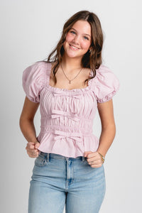 Square neck smocked top mauve - Trendy top - Fun Easter Looks at Lush Fashion Lounge Boutique in Oklahoma