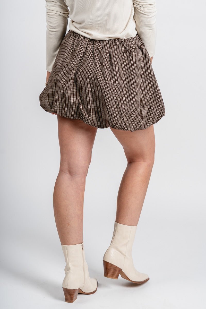 Plaid bubble hem skort brown