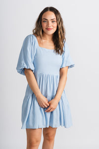 Bubble sleeve dress light blue - Cute dress - Trendy Dresses at Lush Fashion Lounge Boutique in Oklahoma City
